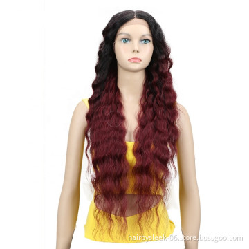 25~30 inches Red brown middle part Long Wavy natural hair U shape lace frontal wig Water Wave Lace Front Wig Synthetic hair Wigs
